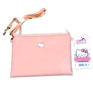 Hello Kitty Cross body Bag Wristlet Pink Pebble Leather